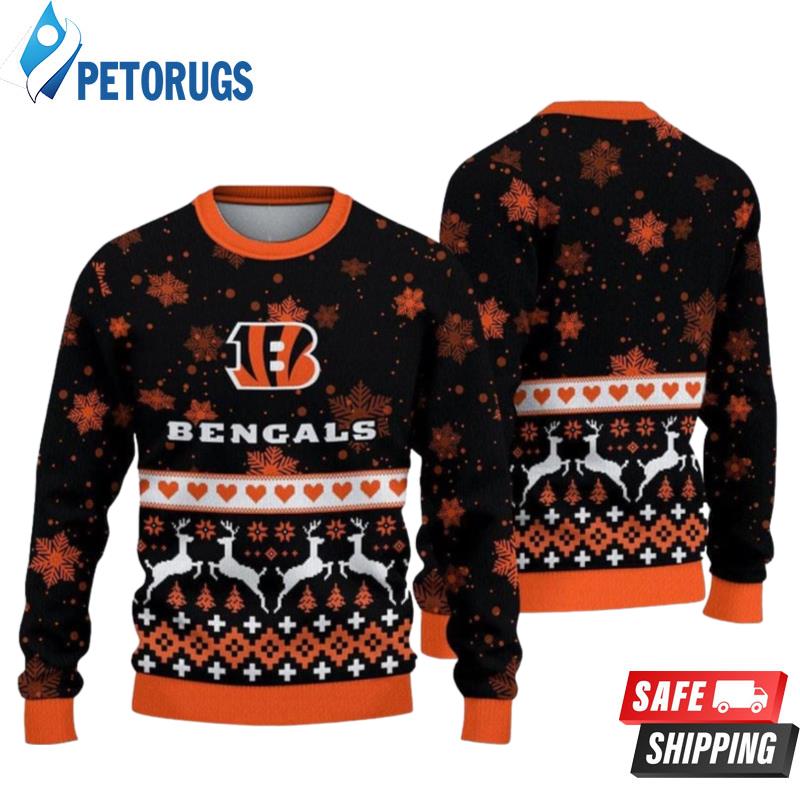 Cincinnati Bengals Christmas Snow Heart Pattern Ugly Christmas Sweaters