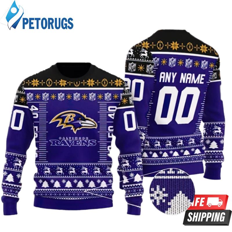 Custom Name And Number Nfl Baltimore Ravens Ugly Christmas Sweaters