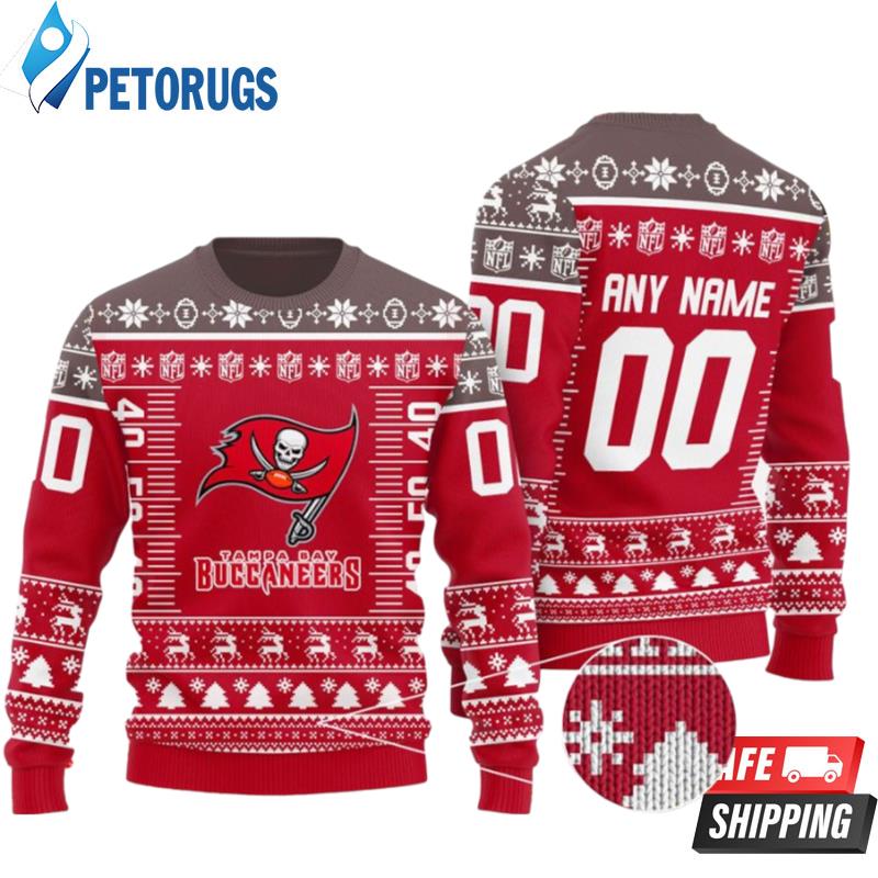 Custom Name Number Nfl Logo Tampa Bay Buccaneers Ugly Christmas Sweaters