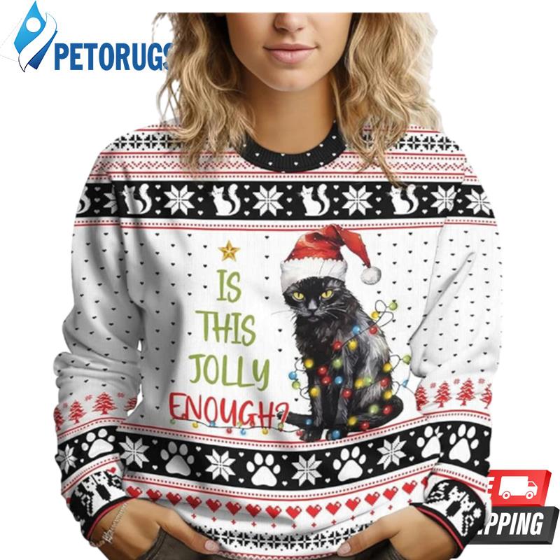 Funny Black Cat Christmas Lights Is This Jolly Enough Ugly Christmas Sweaters