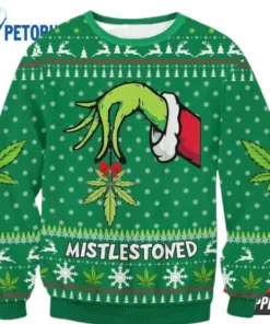 Funny Grinch Holding Mistlestoned Green Christmas Ugly Christmas Sweaters