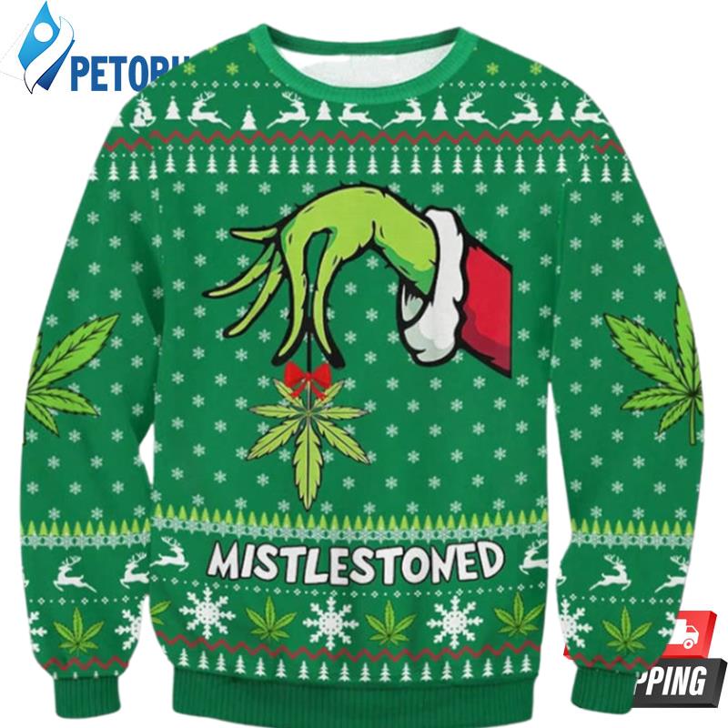 Funny Grinch Holding Mistlestoned Green Christmas Ugly Christmas Sweaters