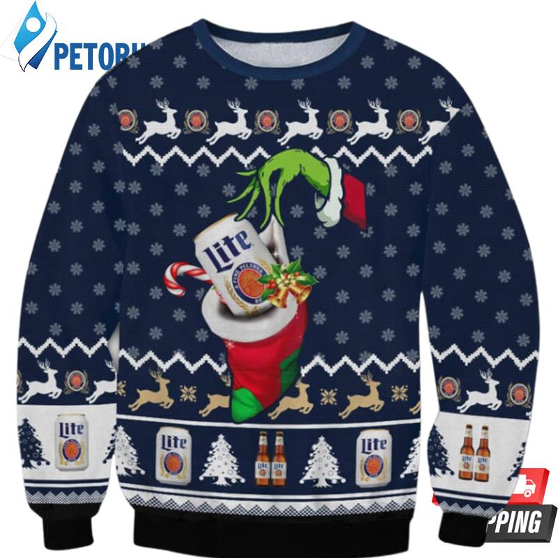 Lite Beer Grinch Hand Blue Ugly Christmas Sweaters