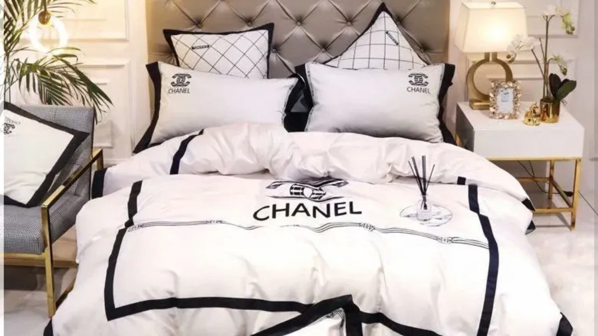 Luxury Chanel Logo White And Black Bedding Set
