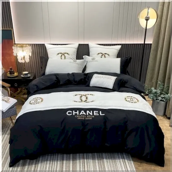 Luxury Coco Chanel Black And White Bedding Set