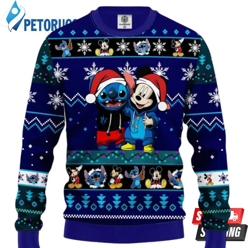 Mickey And Stitch Blue Xmas Ugly Christmas Sweaters