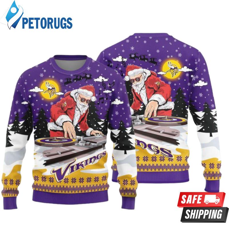 Minnesota Vikings Funy Santa Claus DJ Ugly Christmas Sweaters