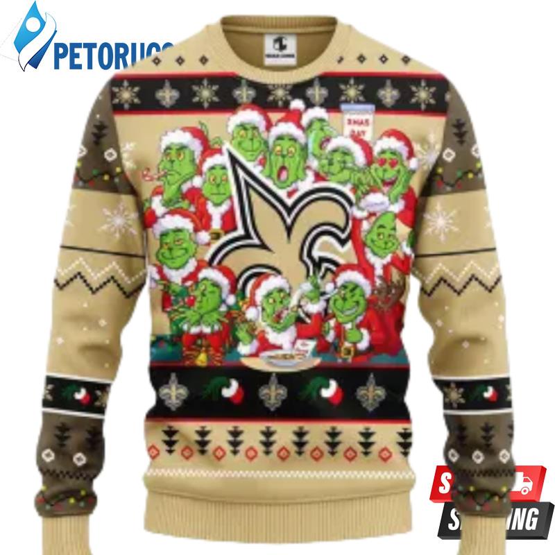 New Orleans Saints 12 Grinch Face Ugly Christmas Sweaters