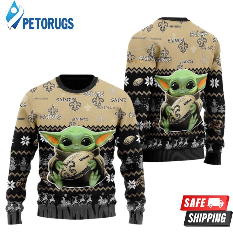 New Orleans Saints Baby Yoda Starwars Ugly Christmas Sweaters