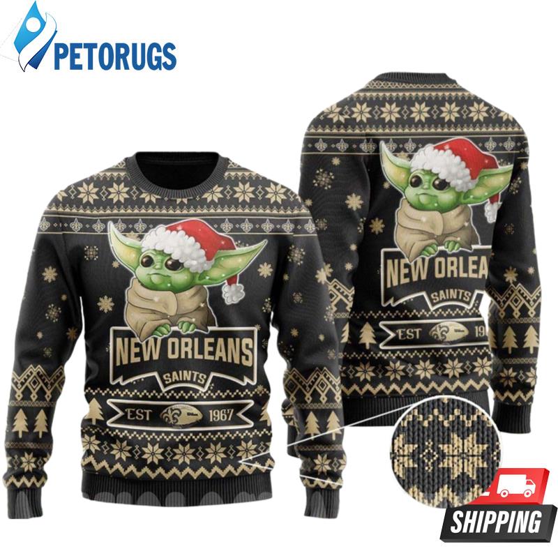 New Orleans Saints Baby Yoda Ugly Christmas Sweaters
