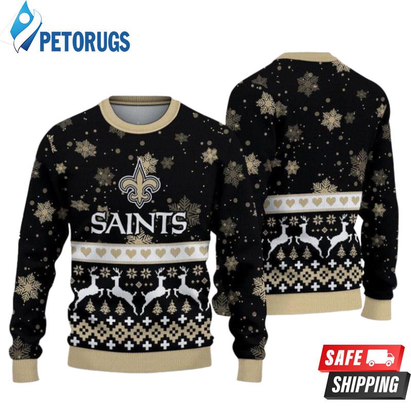 New Orleans Saints Christmas Snowflakes Reindeer Ugly Christmas Sweaters