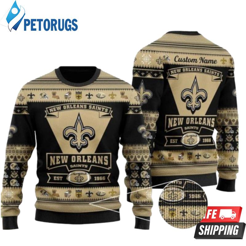 New Orleans Saints EST 1966 Big Logo Ugly Christmas Sweaters