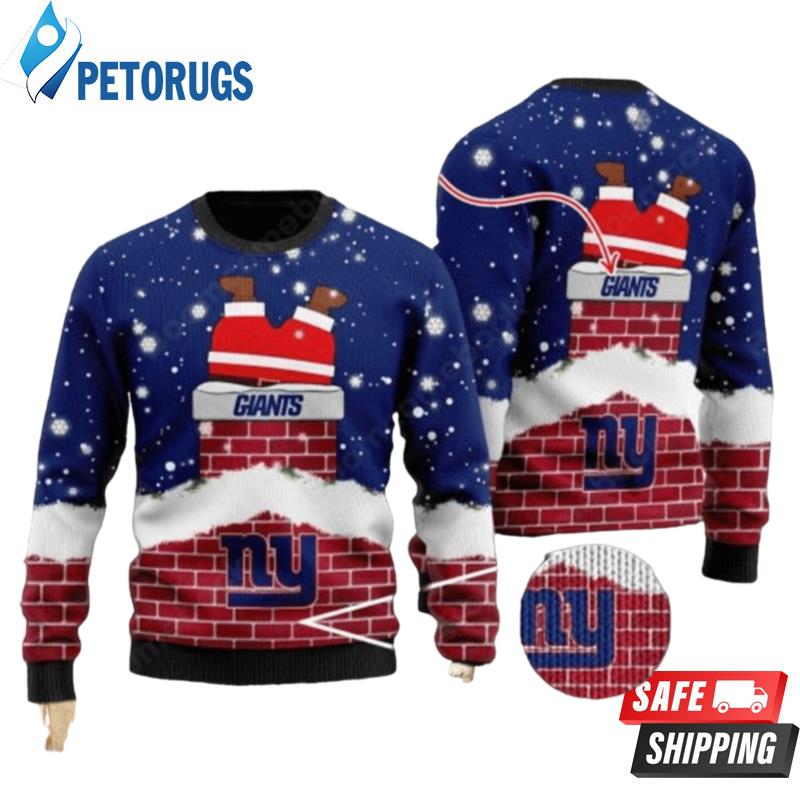 New York Giants Santa Claus On Chimney Ugly Christmas Sweaters