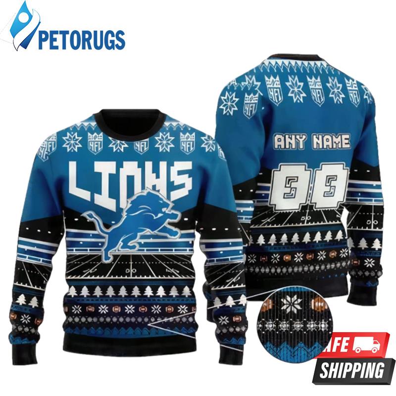 Nfl Detroit Lions Custom Name And Number Christmas Ugly Christmas Sweaters