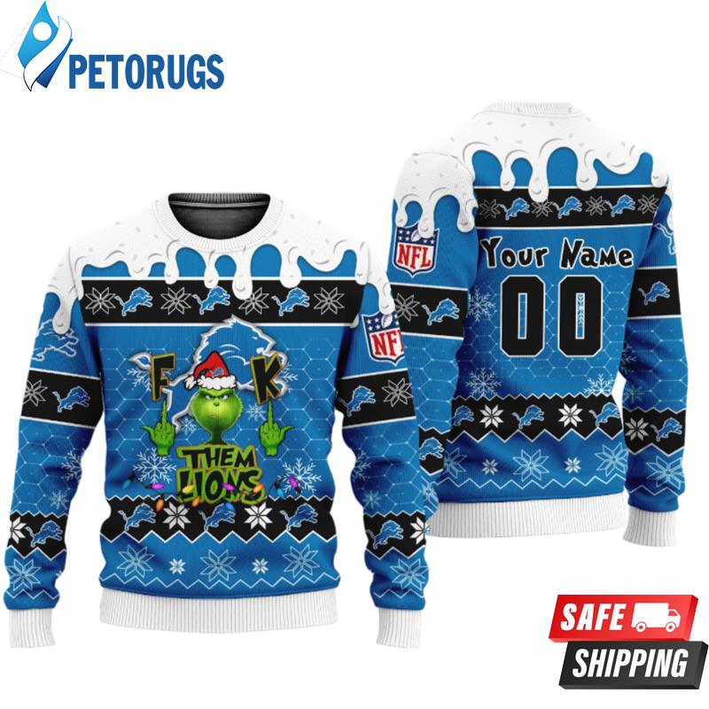 Nfl Grinch Fuck Them Detroit Lions Personalized Ugly Christmas Sweaters
