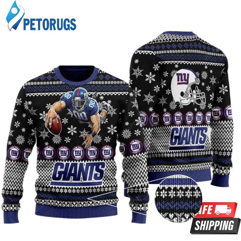 Nfl New York Giants Black Blue Mascot Ugly Christmas Sweaters