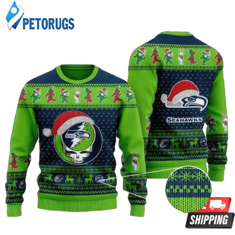 Nfl Seattle Seahawks Greatful Dead Green Color Ugly Christmas Sweaters