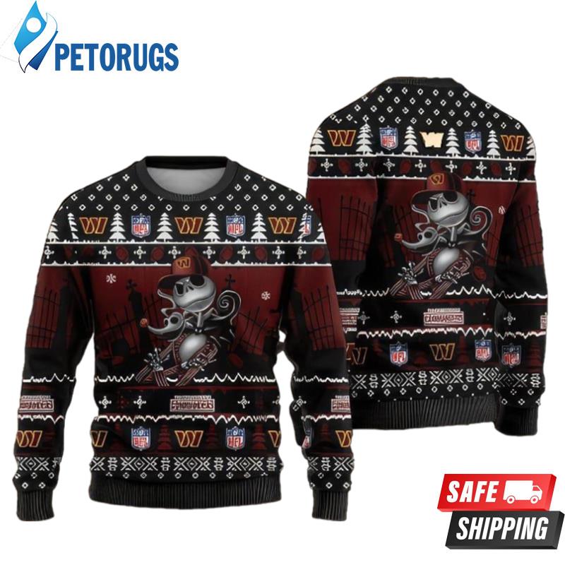 Nfl Washington Commanders Christmas Jack Skeleton Ugly Christmas Sweaters