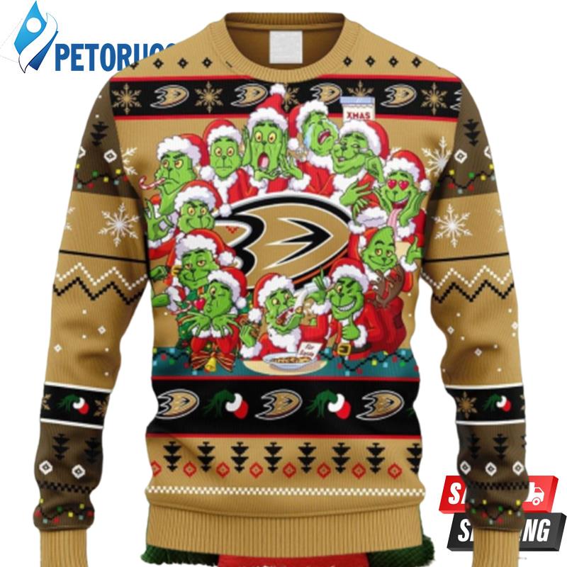 Nhl Logo Anaheim Ducks 12 Grinch   Face Ugly Christmas Sweaters