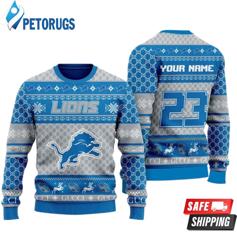Personalize Detroit Lions Custom Name And Number Ugly Christmas Sweaters
