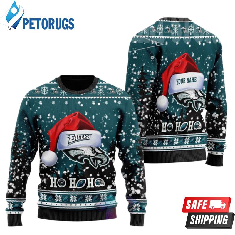 Philadelphia Eagles Symbol Wearing Santa Claus Hat Ho Ho Ho Ugly Christmas Sweaters