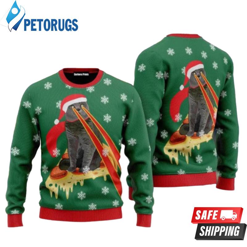 Pizza Cat Laser Eyes Funny Ugly Christmas Sweaters