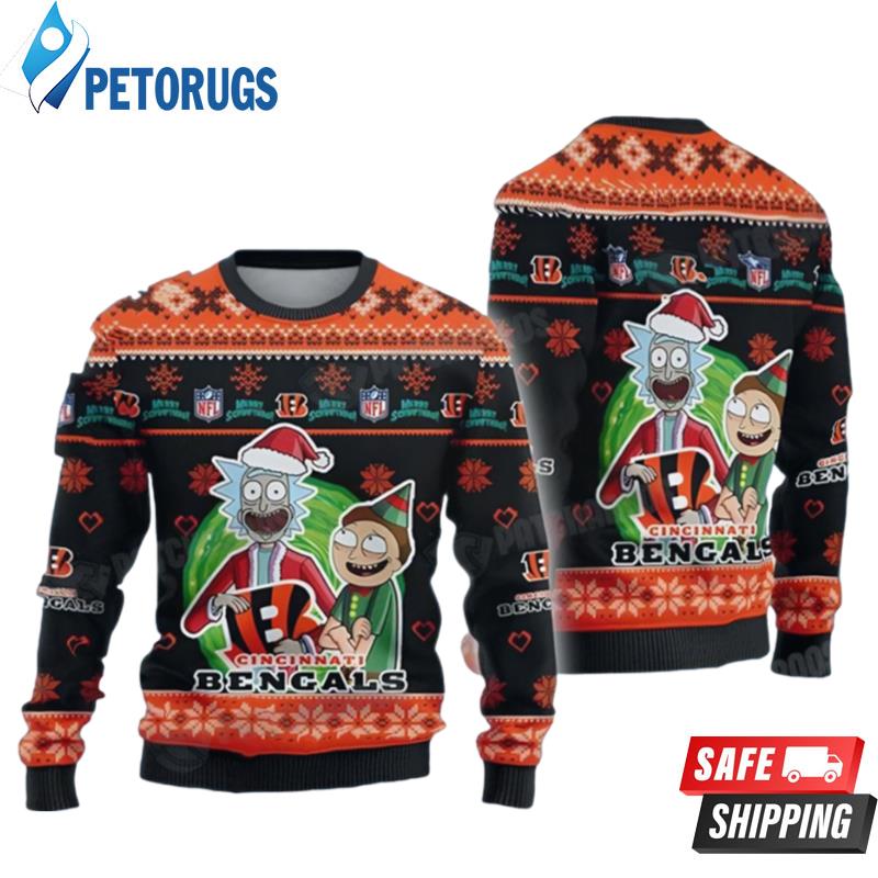 Rick And Morty Nfl Cincinnati Bengals Black Ugly Christmas Sweaters
