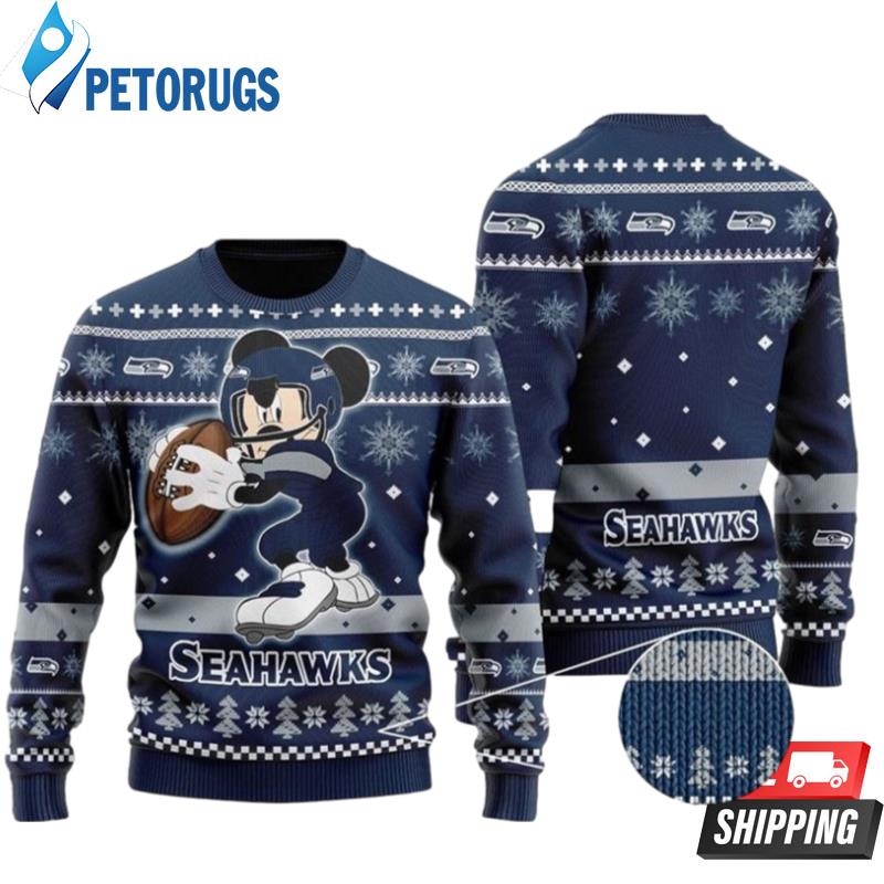 Seattle Seahawks Big Mickey Mouse Player Ugly Christmas Sweaters