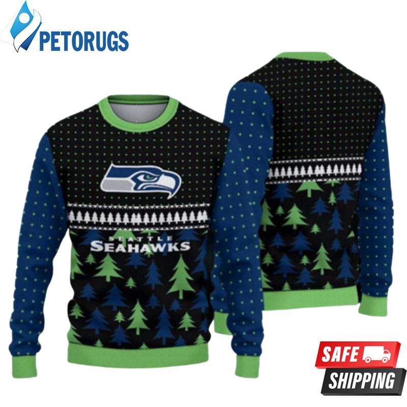 Seattle Seahawks Black Pattern Ugly Christmas Sweaters