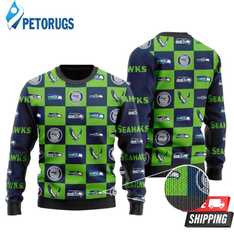 Seattle Seahawks Candy Cane Ugly Christmas Sweaters
