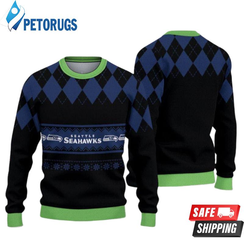Seattle Seahawks Christmas Black Caro Pattern Ugly Christmas Sweaters