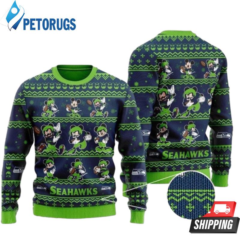 Seattle Seahawks Multi Mickey Ugly Christmas Sweaters