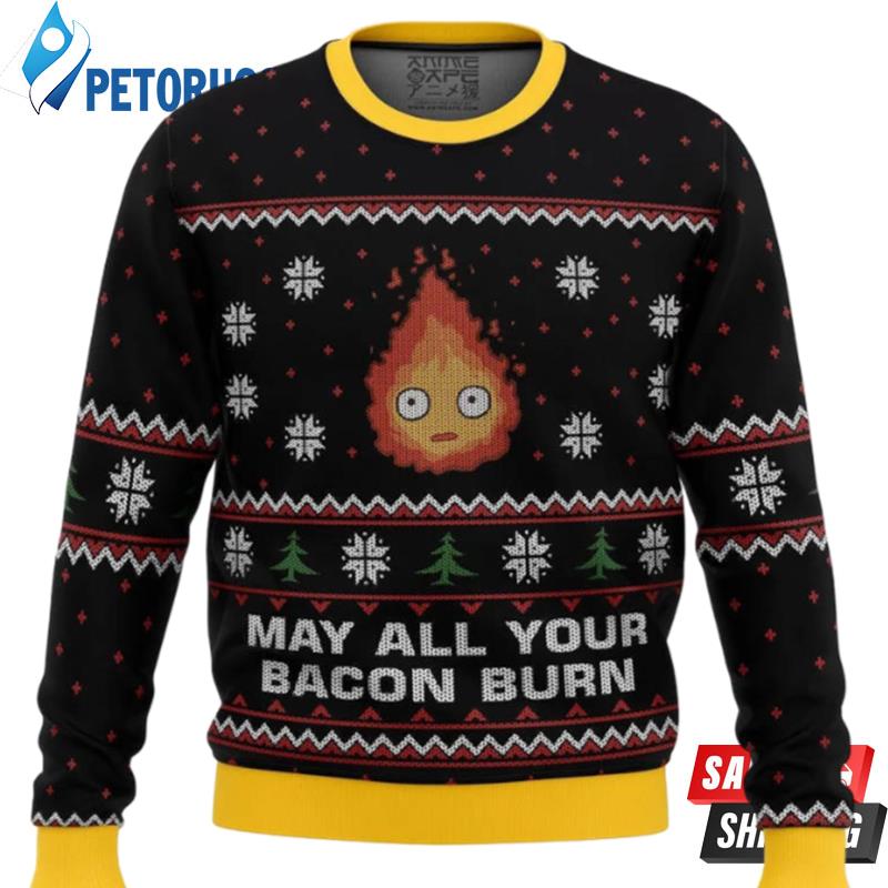 Studio Ghibli May All Your Bacon Burn Calcifer Ugly Christmas Sweaters