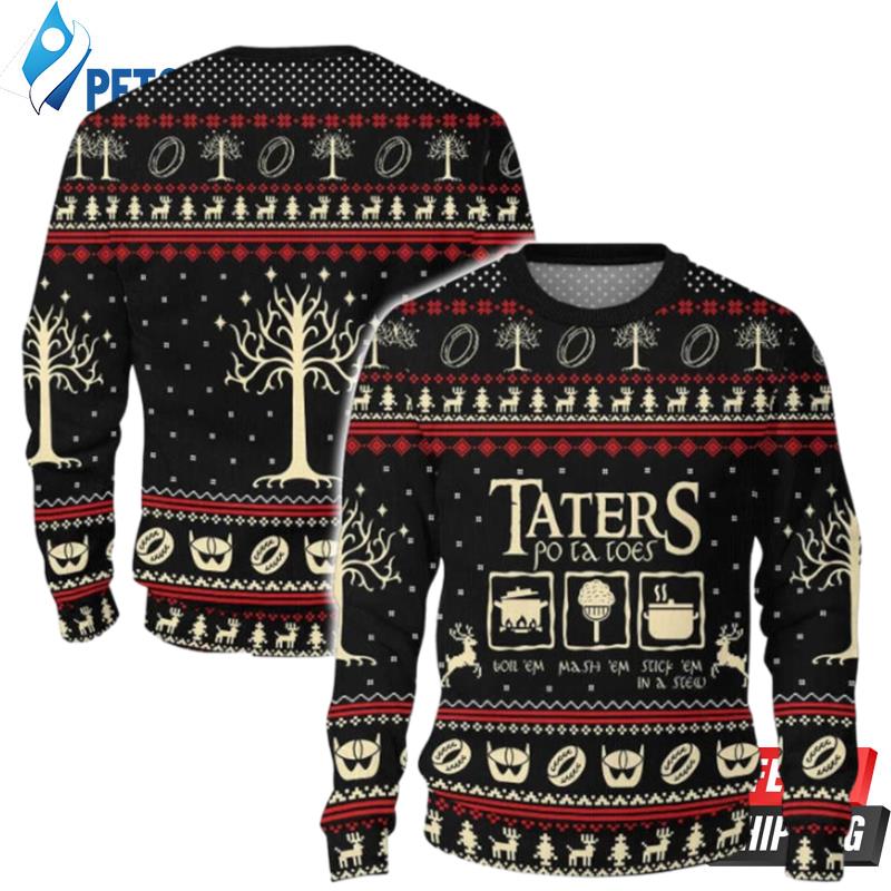 Taters Potatoes Black Parttern Ugly Christmas Sweaters