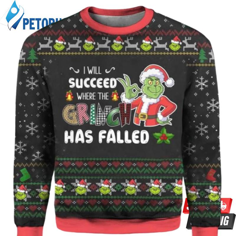 Vintage I Will Succeed Where The Grinch Has Falled Christmas Ugly Christmas Sweaters