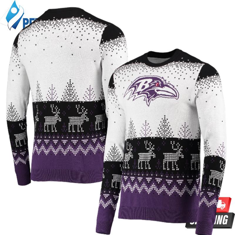 White Baltimore Ravens Big Logo Ugly Christmas Sweaters