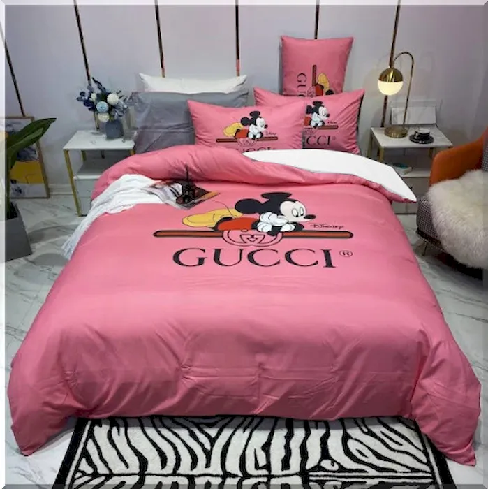 Gucci x Mickey Pink Background Bed Set