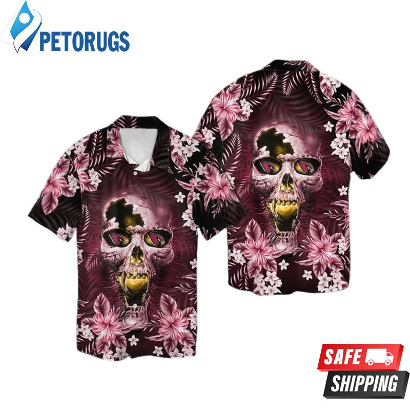 Arizona Cardinals Skull Short Sleeve Button Up Tropical Hawaiian Shirt