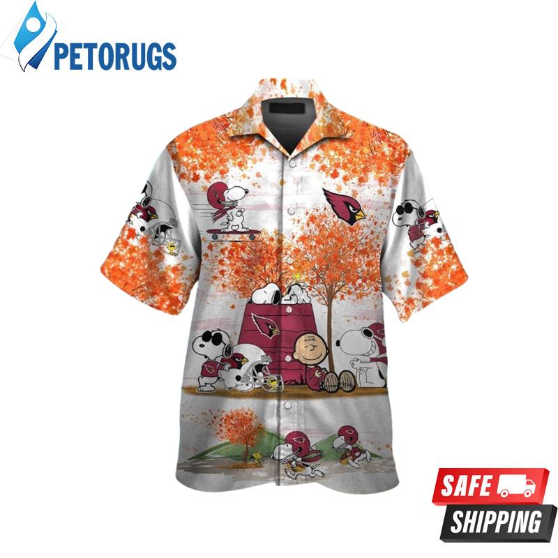 Arizona Cardinals Snoopy Autumn Short Sleeve Button Up Tropical Hawaiian Shirt