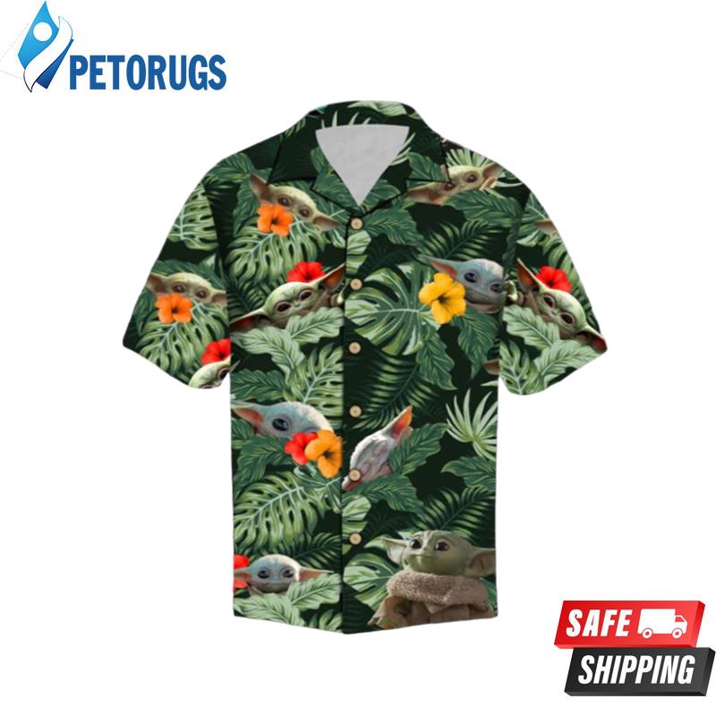 Baby Yoda Hisbiscus Flower Tropical Hawaiian Shirt