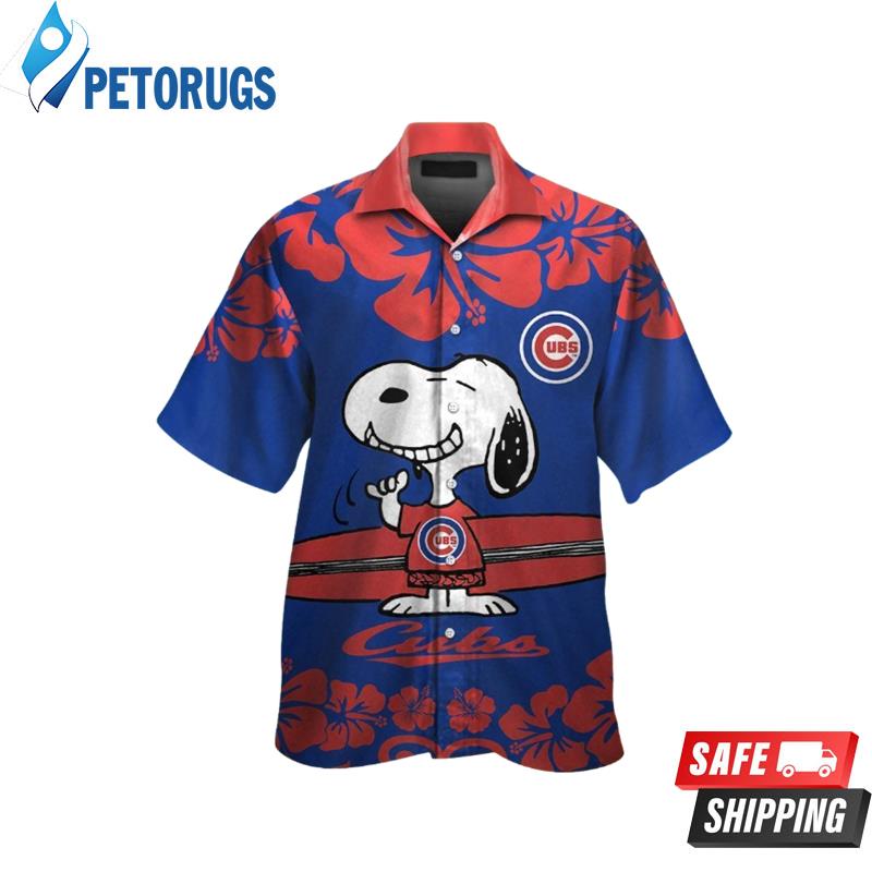 Chicago Cubs Snoopy Short Sleeve Button Up Tropical Hawaiian Shirt