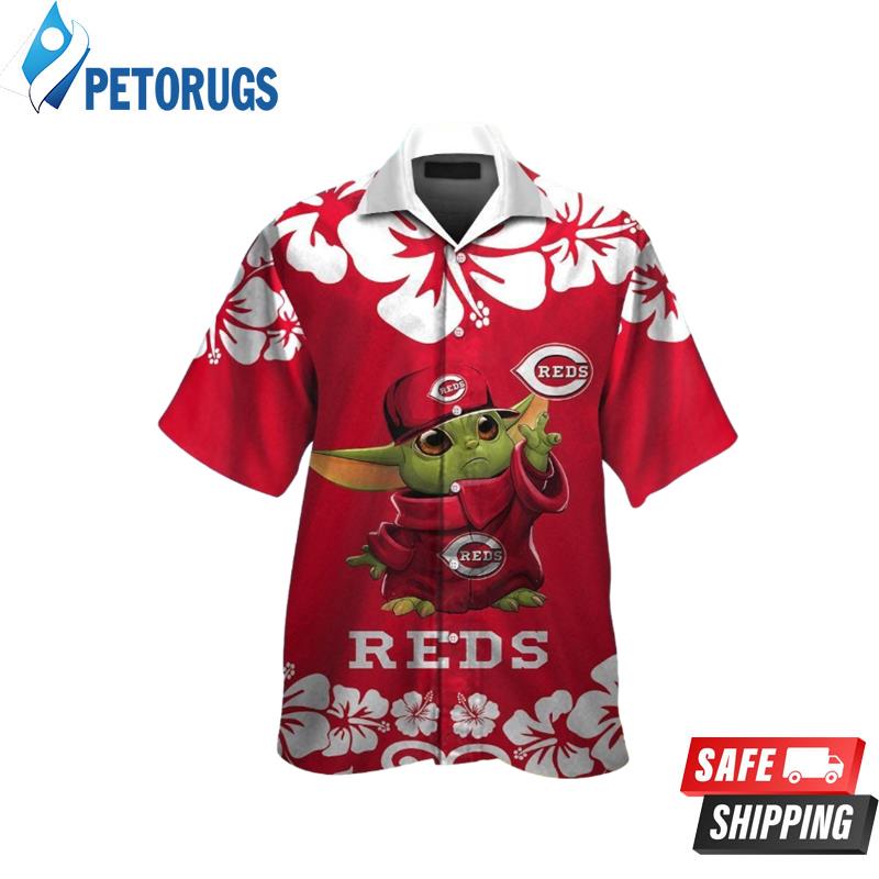 Cincinnati Reds Baby Yoda Short Sleeve Button Up Tropical Hawaiian Shirt