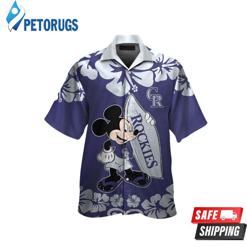 Colorado Rockies Mickey Mouse Short Sleeve Button Up Tropical Hawaiian Shirt