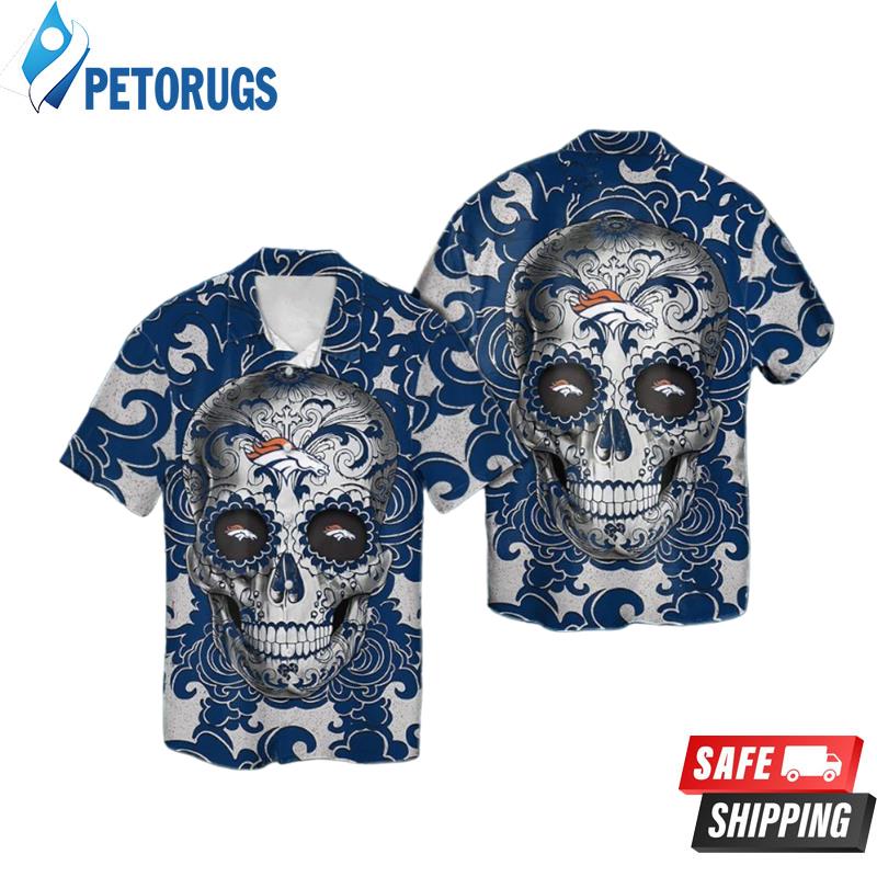 Denver Broncos Sugarskull Short Sleeve Button Up Tropical Hawaiian Shirt