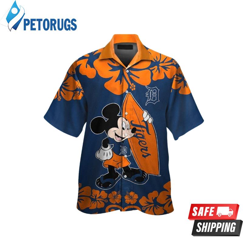 Detroit Tigers Mickey Mouse Short Sleeve Button Up Tropical Hawaiian Shirt