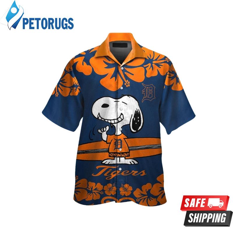 Detroit Tigers Snoopy Short Sleeve Button Up Tropical Hawaiian Shirt