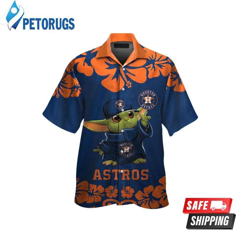 Houston Astros Baby Yoda Short Sleeve Button Up Tropical Hawaiian Shirt