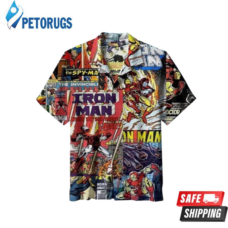 Iron Man Comic Striped Hawaiian Shirt