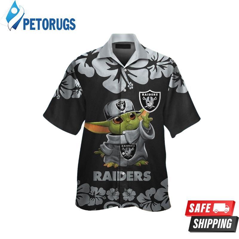 Las Vegas Raiders Baby Yoda Short Sleeve Button Up Tropical Hawaiian Shirt