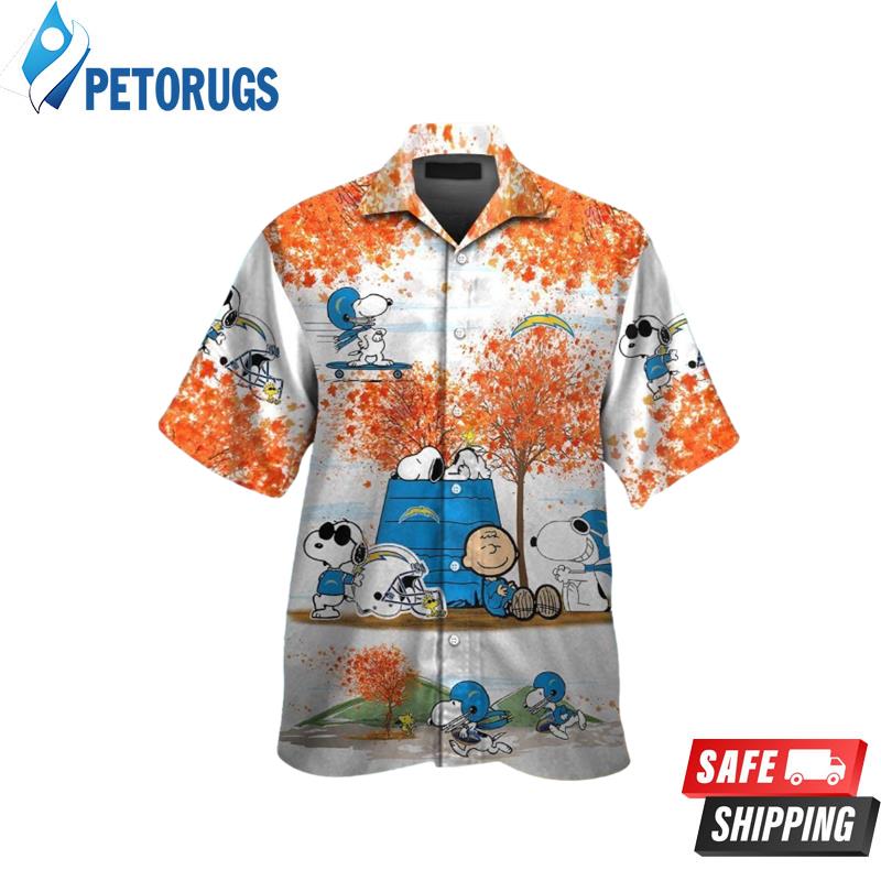 Los Angeles Chargers Snoopy Autumn Short Sleeve Button Up Tropical Hawaiian Shirt